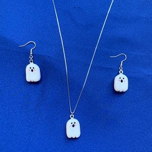 Spooky Ghost Necklace Set Sterling Silver